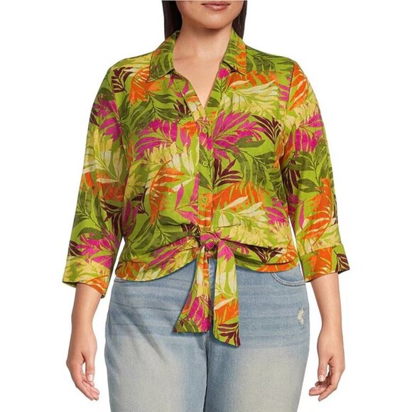 NWT Jessica Simpson Soley Printed Long Sleeve Tie Front Top Sz. 2X - Picture 1 of 1